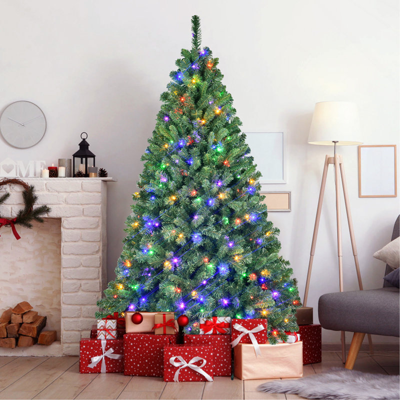 Arbre de Noël en PVC 6 pi avec 280 lumières DEL Wi-Fi Music Sync - Contrôle de l'application, 917 pointes, branches articulées, effets bicolores, support en métal
