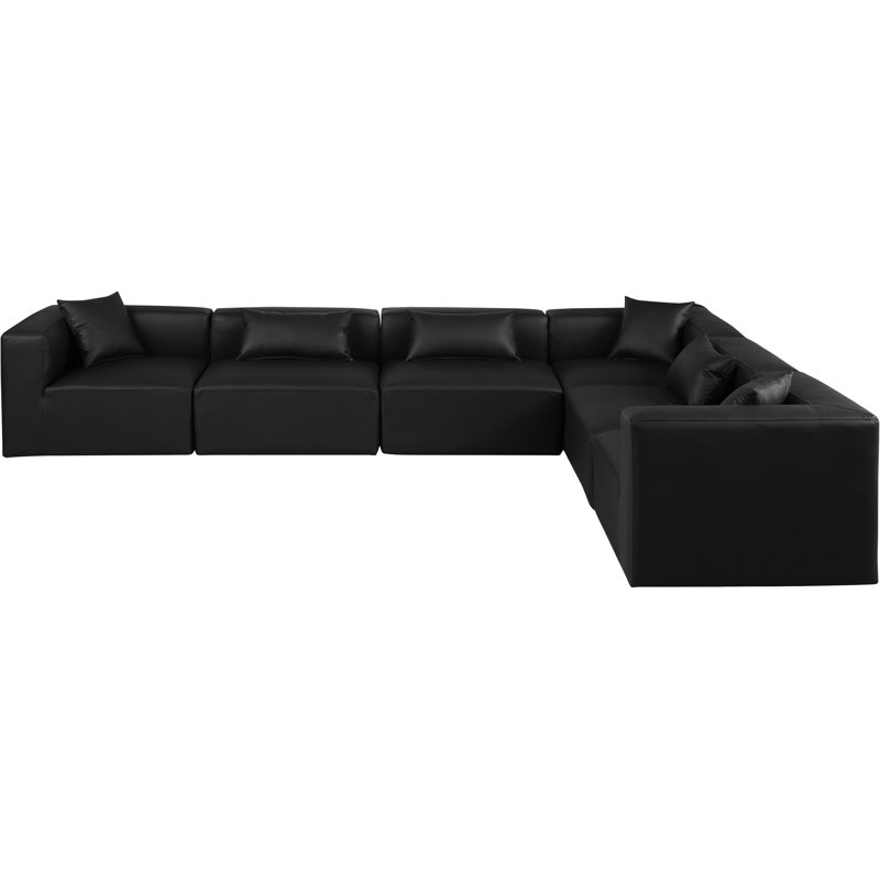 Houswerth Upholstered L-Shaped Sectional Reversible, Black Vegan Leather