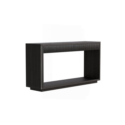 60" Modern 2-Drawer Fluted Console Table Natural Wood Veneer Sofa Table Behind Couch Table for Living Room, Hallway, Entryway, Home Office, Black