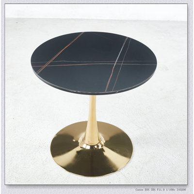 Table de salle à manger 31,5 "GOLDEN ET NOIRE de style Mid-Century pour 2 à 4 personnes avec plateau rond en MDF