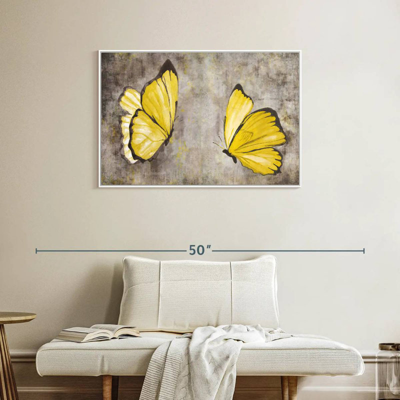 Papillons jaunes, Cadre flottant blanc, 37 po x 25 po
