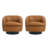 Upholstered Light Brown Faux Leather Swivel Barrel Chair Recessed Arms With Solid Wood Base (Set of 2)-815109315
