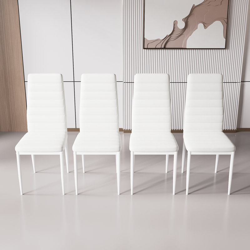 38'' H Upholstered Dining Chair Faux Leather Side Chair With Steel Legs, White