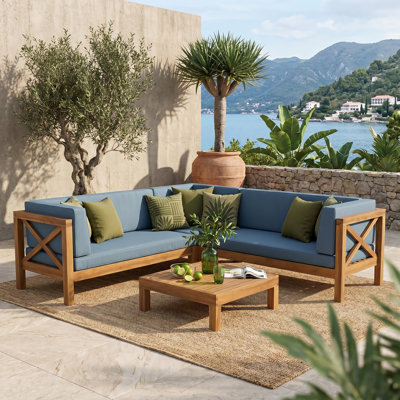 Ensemble de canapé | 4 pièces | Bois d'acacia | Bleu | L 58,25 po x l 30,25 po x H 26,50 po