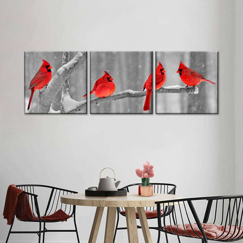 Cardinal Birds - 3 pièces sur toile tendue, H 8 po x l 26 po x P 1 po