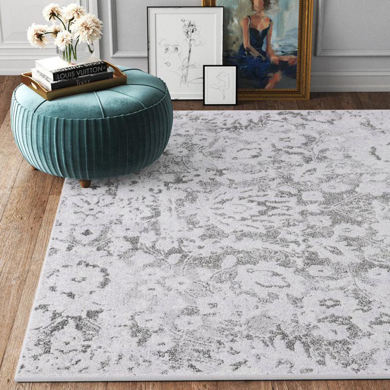 Tapis oriental gris / blanc Athalie, Rectangle 5 pi 3 po x 7 pi 3 po