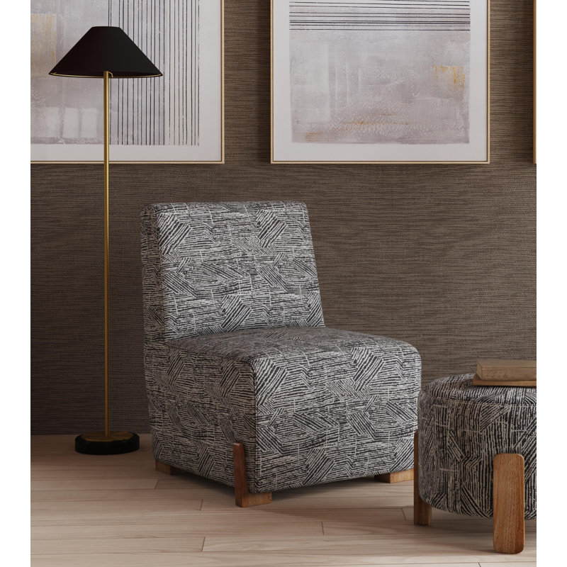 Chaise d'appoint Jasper - Tissu en polyester avec pieds en bois de manguier