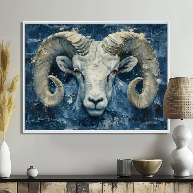 Blanc bleu astrologie cosmique courage bélier I - décoration murale astronomie bélier, Toile tendue, H 12 po x l 20 po