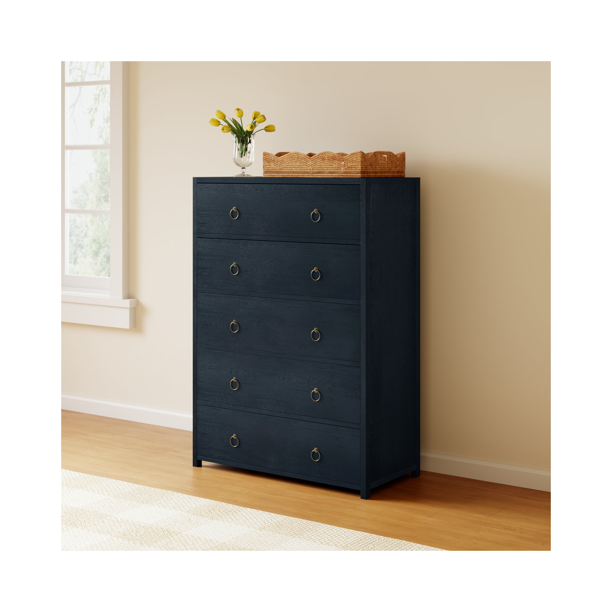 Elin 5 Drawer Dresser, Navy Blue