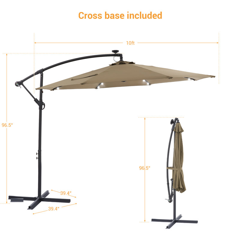 Parasol de patio octogonal en porte-à-faux décalé à DEL 10 pi Dannii-Leigh, Taupe