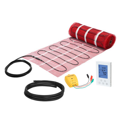Ensemble de tapis de plancher chauffant électrique auto-adhésif 80 pieds carrés avec thermostat GFCI programmable pour carrelage et pierre