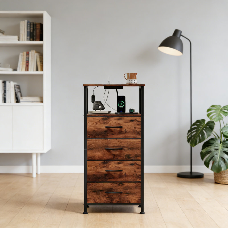 40cm W Metal Bedside Table, Brown