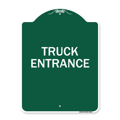 Enseigne signée de la série Designer - entrée de camion | Enseigne architecturale en aluminium de gros calibre vert et blanc 18 po x 24 po | Protégez votre entreprise et votre commune | Fabriqué aux États-Unis