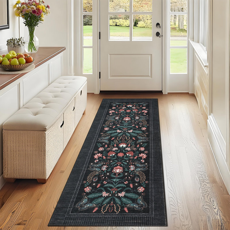 Area Rugs Washable Rug Non-Slip Rugs for Bedroom Bathroom Kitchen Stain-Resistant Rugs for Families Children, Black