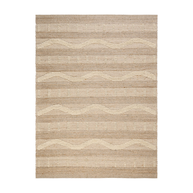 Jute  & Wool Hand Braided Natural Fibers High-Low Pile Farmhouse Style Area Rug In Off White/Natural For Dining Room, Living Room, Kitchen