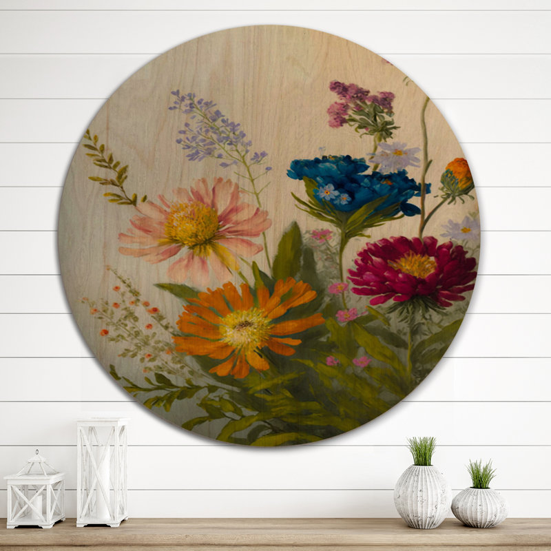 Décoration murale fleurs peintes en fleurs V - Bouquet floral, H 29 po x l 29 po x P 1 po