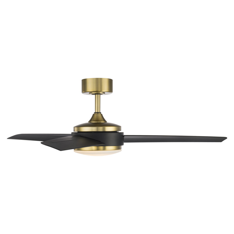 54" Satin Brass and Matte Black Smart Ceiling Fan with LED Light and Remote