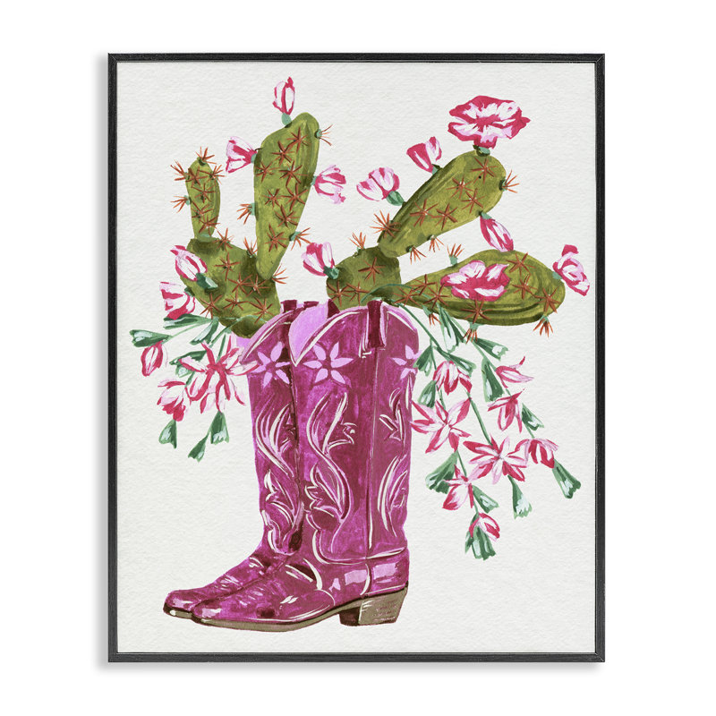  Cowgirl Boots & Cactus White Framed Giclee Art by Melissa Wang, Giclée encadrée noir minuit, H 30 po x l 24 po
