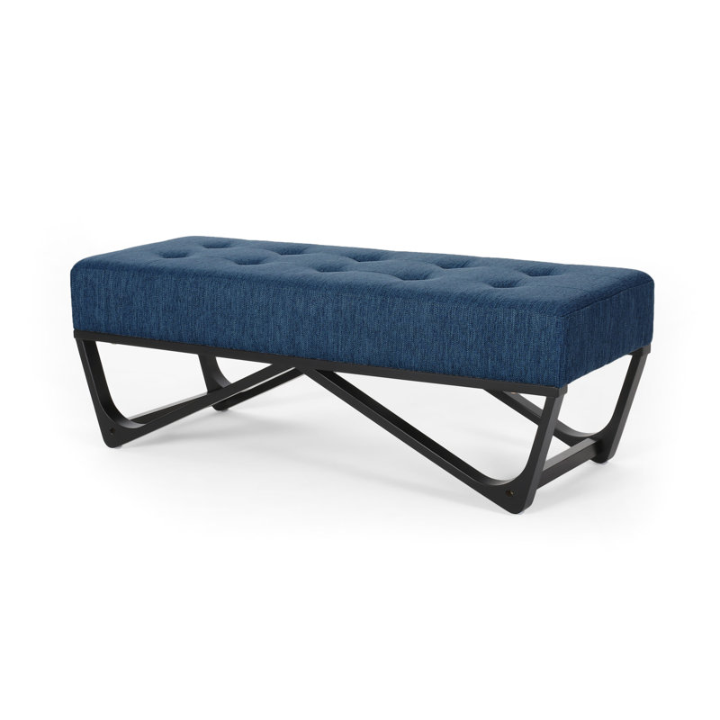 Navy Blue - Transform Your Living Room. Button- Top. Versatile Functionality. Fits Perfectly With Furniture. 47.43D X 17.41W 16.7H Bedroom. Sophisticated Bench. Modern Frame. 47.43 D 17.41 W 16.7 H