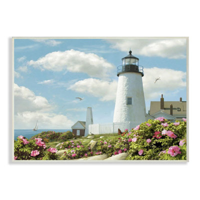 «Pemaquid Lighthouse Bright Pink Floral Sea Side Scene», reproduction de photo