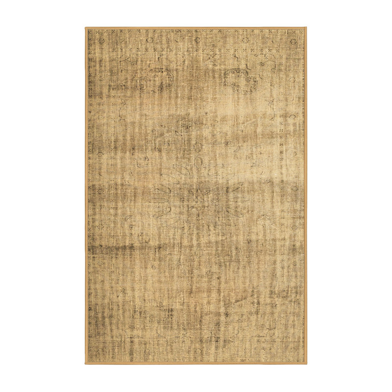 Tapis beige en laine / polyester tissé à la machine 7 pi x 9 pi Jceyon