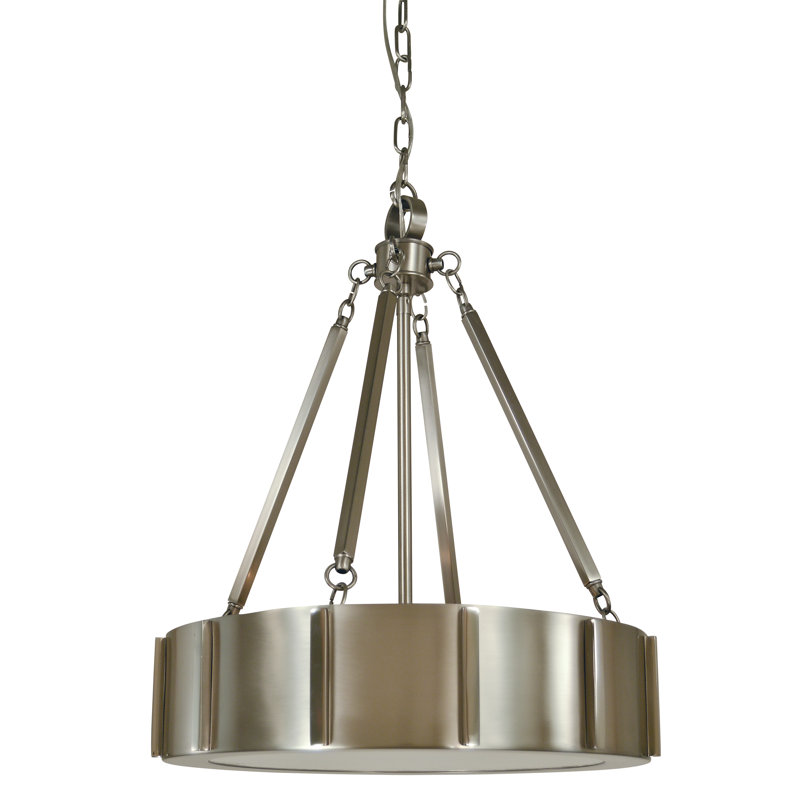 Lustre cylindrique unique / remarquable à 4 lumières Kahlilah, Nickel brossé / nickel poli, H 20 po x l 16 po x P 16 po