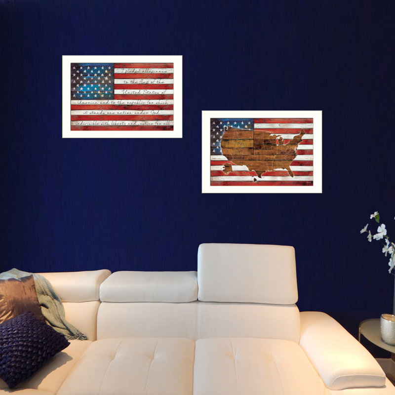 "s" , ensemble de 2 reproductions d’art encadrées American Flag