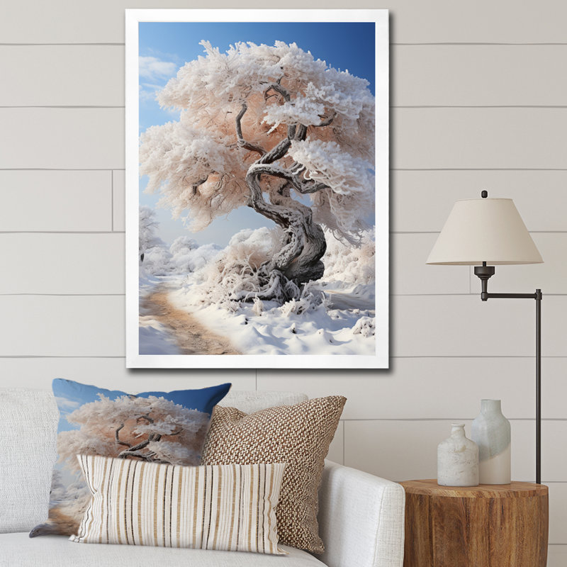 «White Tree In Winter Scenery I», reproduction d'art sur toile, Cadre simple blanc, H 20 po x l 12 po x P 1 po