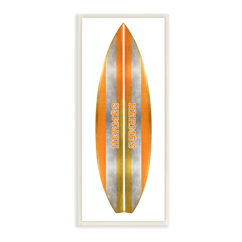 «Orange Glam Stripes Chic Designer Surfboard» par Madeline Blake - impression, Plaque murale, L 10 po x H 10 po
