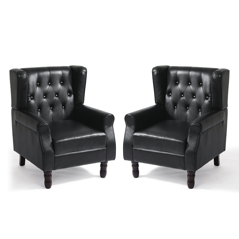 74 Cm Wide Tufted Armchair, Black Faux Leather