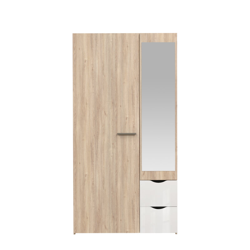 Samira 2 Door Manufactured Wood Wardrobe, Light Oak/White