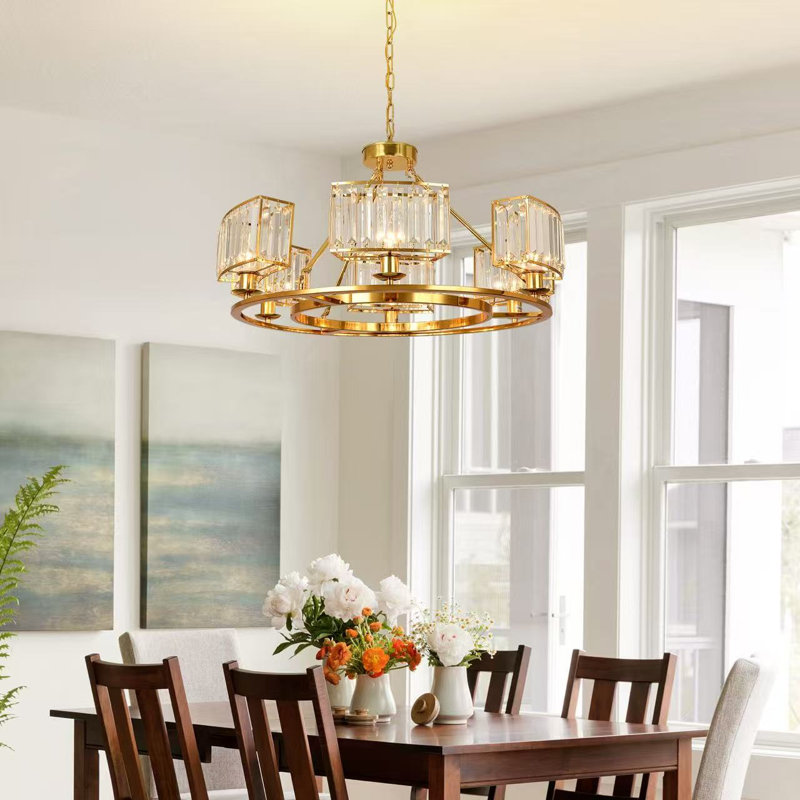 Vallonia 6 Light Dimmable Wagon Wheel Chandelier, Polished Brass