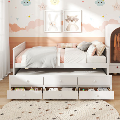 Structure de lit double avec lit gigogne simple et 3 tiroirs de rangement avec pied de lit