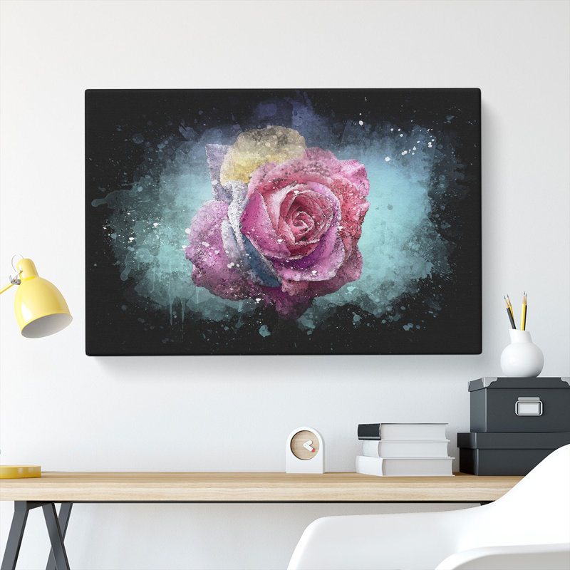 Multi-Coloured Rose Flower - Wrapped Canvas, 35cm H x 50cm W x 3cm D