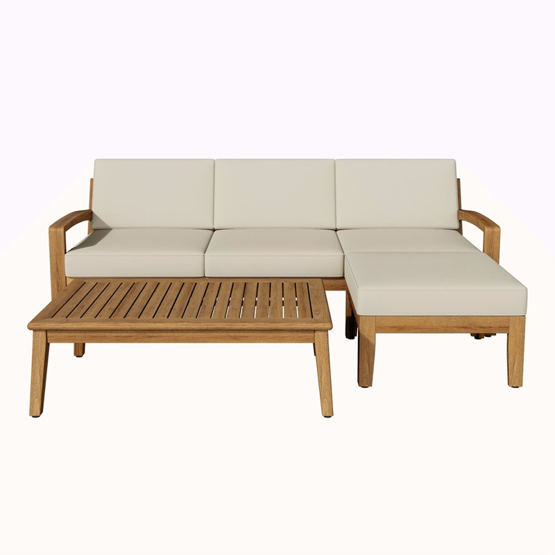 L Shape 3Pcs Acacia Sectional Patio Sofa Set