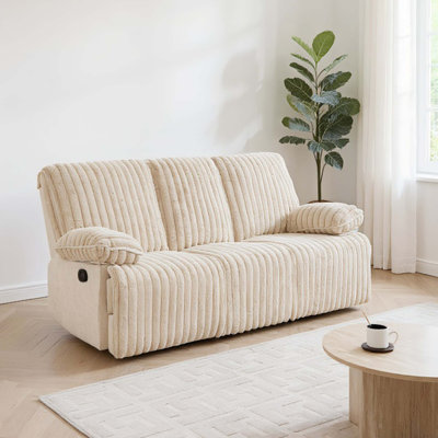 Manual Reclining Sofa 3 Seat Faux Fur, Recliner Sofa With Hidden Cup Holders, Recliner Couch For Living Room Home Theater