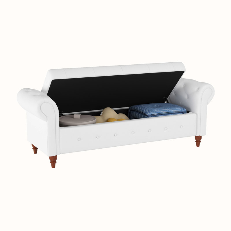 Alleisha Fabric Upholstered Storage Bench, Cream White