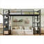 Structure de lit mezzanine en métal et panneau de fibres à densité moyenne pour dortoir et petite chambre à coucher avec lit simple TG noir profond avec rangement intégré et panneau perforé