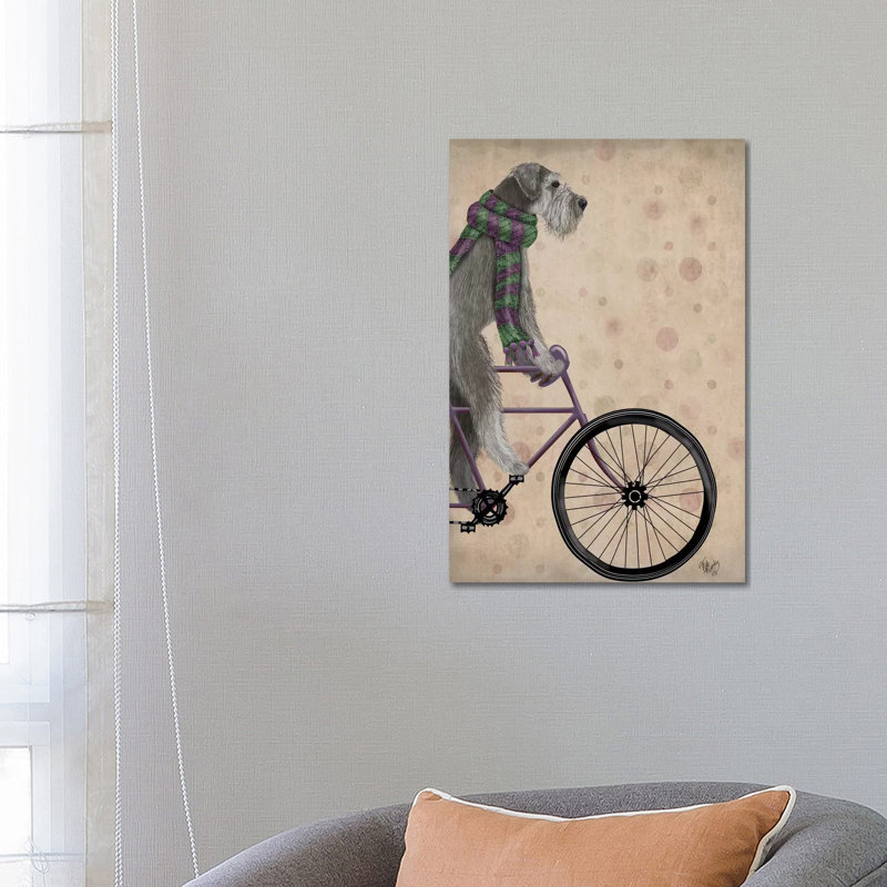 Schnauzer On Bicycle, Grey by Fab Funky - Wrapped Canvas Print, 66.04 cm H x 45.72 cm W x 1.91 cm D