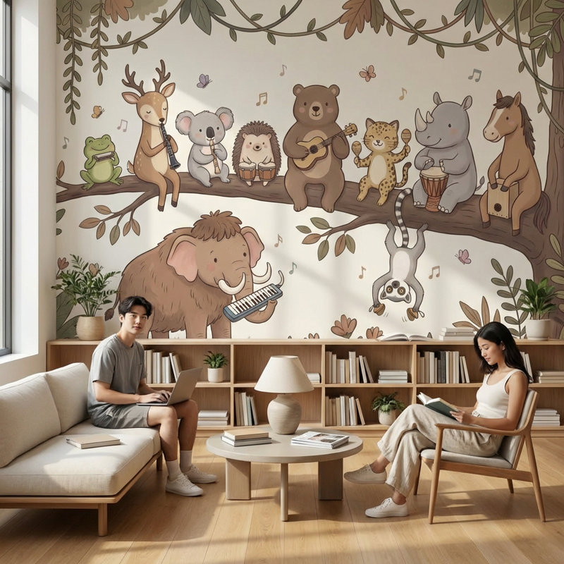 Papier peint animaux, décoration murale fantaisiste, 120 po x 96 po, Peler et coller