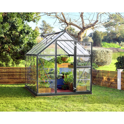 Palram - Canopia Hybrid 6' W X 8' D Greenhouse Walk-In Hobby Polycarbonate Aluminum Frame Greenhouse Kit With Roof Vent - Gray