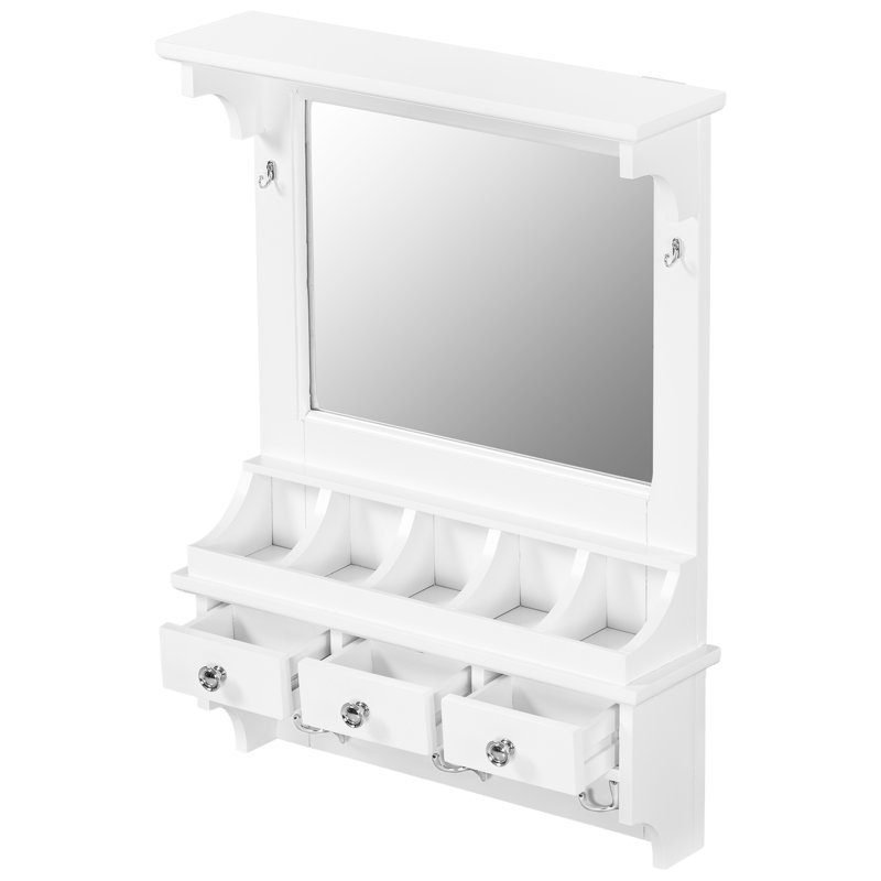 Floating Makeup Vanity, White 31.7 - Inch Wall Mirror, Mounted Storage, Drawers, Pockets, Hooks, Small Areas Mounted, White, Hd Space Saving Home Decor