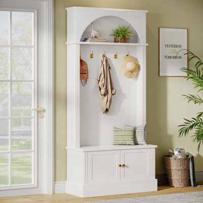 Hall Tree With Bench And Shoe Storage, 4-In-1 Entryway Bench With Coat Rack