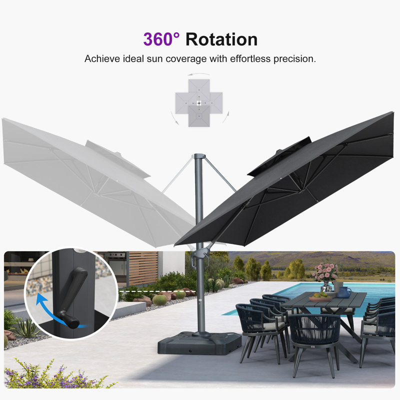 Parasol de patio extérieur en porte-à-faux 10 'x 13' avec base 330lbs, Gris graphite
