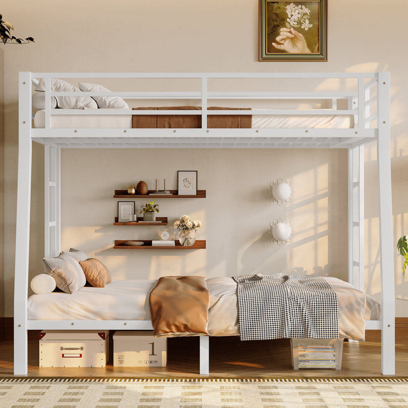 Metal Material Full Xl Size Over Queen Bunk Bed Frame For Teens And Adults Use,With Space-Saving Design/With Noise-Reduced Function/With No Box Spring Needed Feature