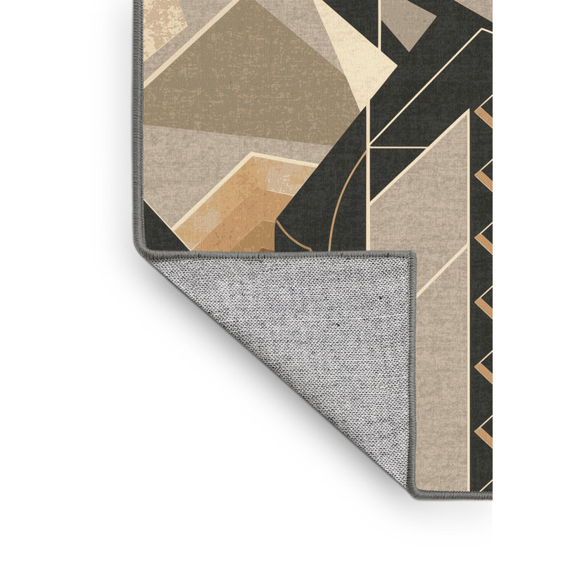 Tapis lavable à la machine à motif géométrique palmier de style Art déco Ortencia, Carré 4 pi