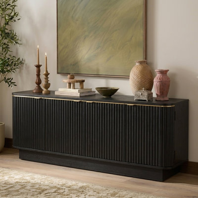 Tv Stand For Tvs Up To 70", 4-Door Fluted Media Console With Adjustable Shelves And Curved Edges, Modern Farmhouse, Living Room