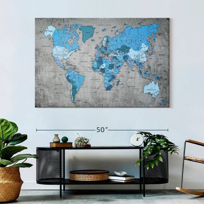Géographie, carte du monde II, H 34 po x l 51 po
