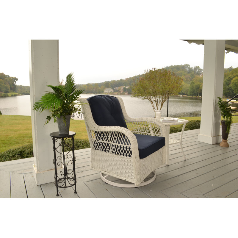 Rio Vista White and Navy Blue Resin Wicker Swivel Glider Chair