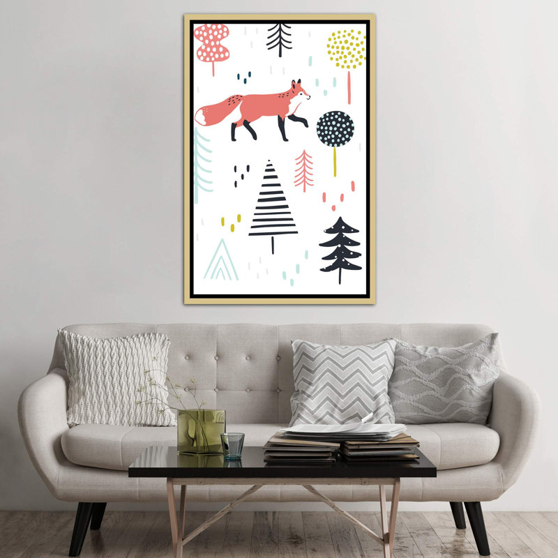 Fox Forest I par Victoria Borges - impression d'art graphique, H 60 po x l 40po x P 1,5 po, Toile encadrée d'or, Pas de tapis